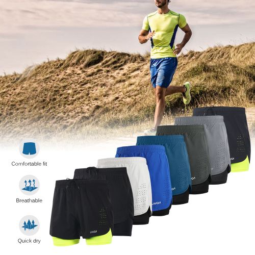 Lixada Men's 2-in-1 Running Shorts Quick Dry Breathable With Liner - image 8