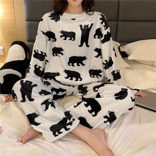 Fashion Winter Warm Pyjamas Women Onesies Fluffy Fleece Sleepwear Overall  Pajamas Set