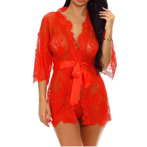 Sexy Women Lingerie Transparent Mesh Nightgown Sleepwear in