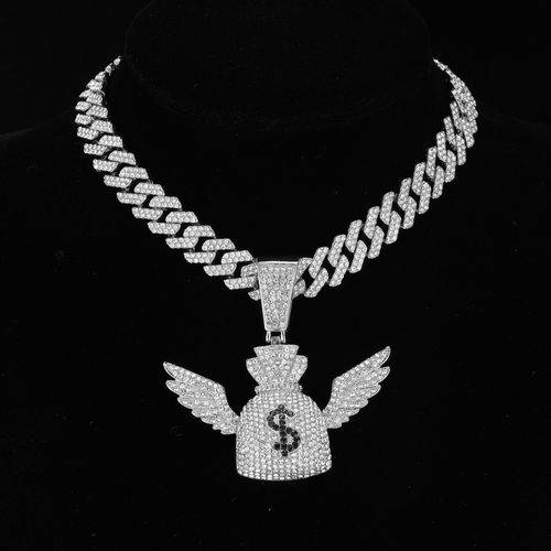 Fashion Silver Prong Chain HIP HOP Iced Out Dollar Money Bag Pendants With 13mm Cuban Link Chain AAA Rhinestone Necklaces For Men s Women Rapper Jewelry MAA Jumia Nigeria