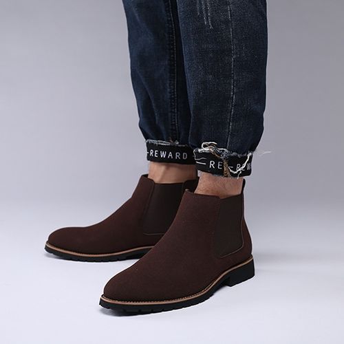 Fashion Mens Leather Boots Matte Male Casual Shoes Round Head Slip On ...