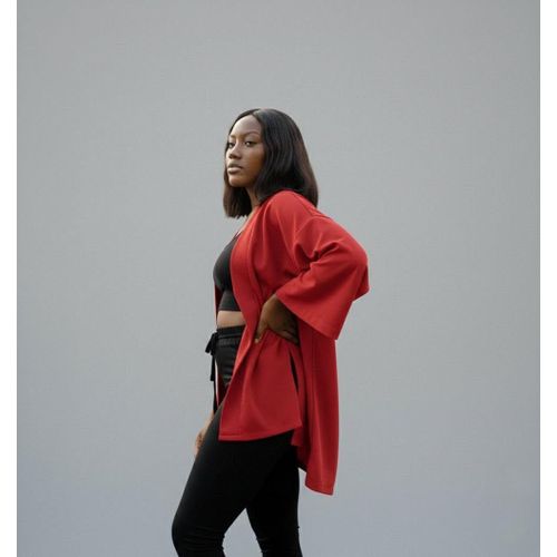 product_image_name-Fashion-Ladies linen loose fit kimono Jacket (Red) -3