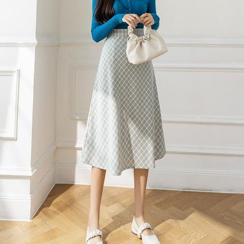 Generic Women Spring Summer Plaid Umbrella Long Skirts Casual Korean Office Ladies High Waist A Line Work Mid Calf Skirts Female Jumia Nigeria