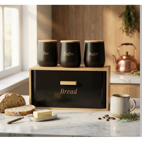 Generic 4 in 1 Bread Bin, Tea, Sugar And Coffee Set