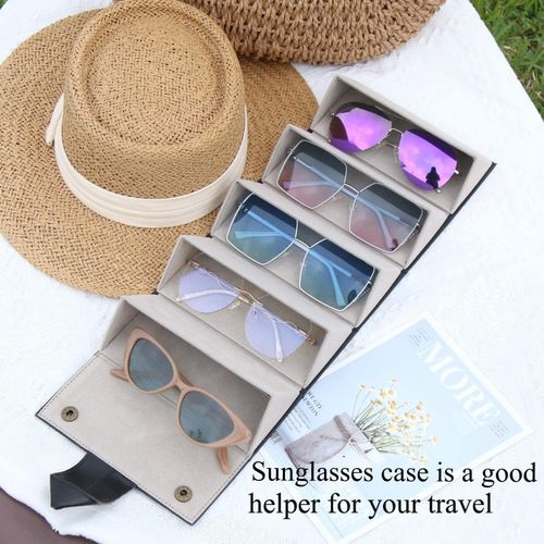 Generic Sunglass Case for Men or Women Hard Multi Eyeglasses Case Box  Portable 5 Slot Glasses Organizer Holder Eyewear Bag (Black-1)