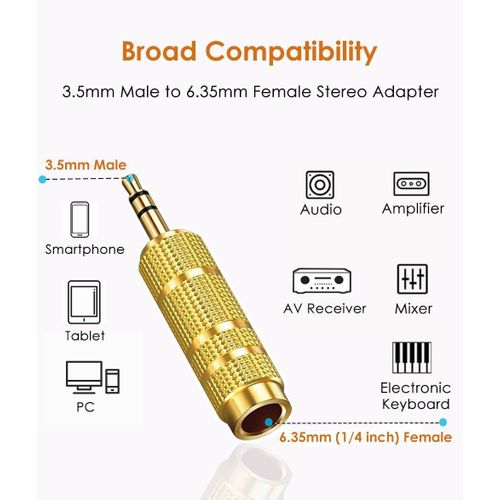 Generic 6.35mm to 1/8" Stereo Jack Adapter, Aux Headphone Jack Adapter - image 3