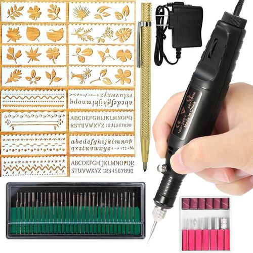 Micro Engraver Pen Hand Held Engraving Tool with Letter Stencils | Esslinger
