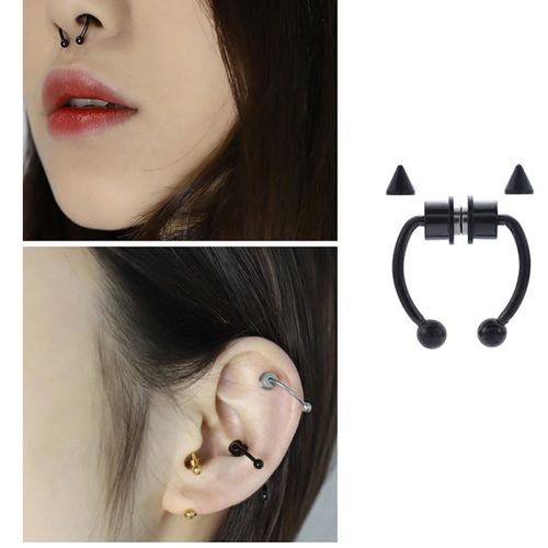 Chic Crystals Flower Silver Color Nose Bone Ring Punk Gold Tone Clip Fake  Piercing Also Can