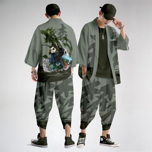 Chinese Style Print Men Shirt Set Plus Size Men Clothing Casual Loose  Streetwear Jacket Pants Suit Two Pieces Sets