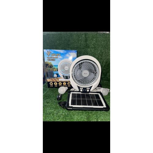 Generic Uplift Solar Rechargeable Table Fan With Solar Panel+ 2 Bulbs