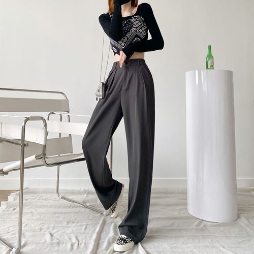 Fashion (A-Heigh150-160cm)Yitimoky Wide Leg Suits Pants For Women Summer  2023 New Korean Fashion High Waisted Baggy Pants Office Ladies Casual Long  Pants DOU