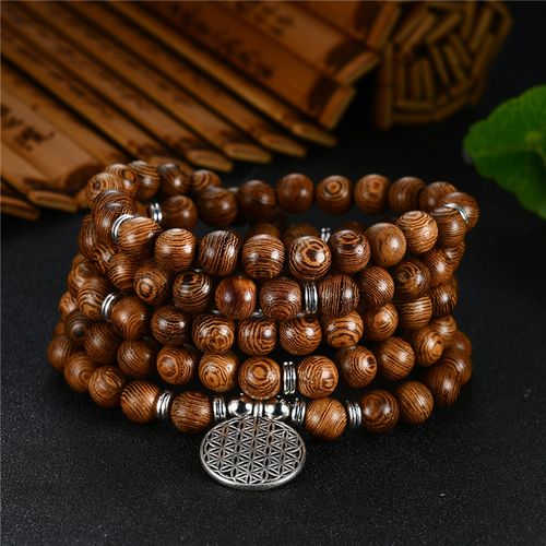 Fashion Multilayer 108 Wood Beads Lotus OM Let Tibetan Buddhist