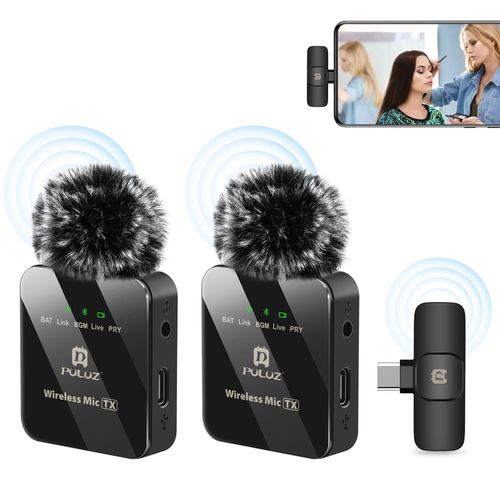 product_image_name-Puluz-Wireless Lavalier Microphone for Type-C Phone, Type-C Receiver - Black-2