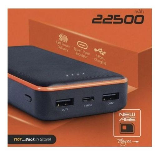 Generic Original New Age 22500 Power Bank With Type-C Port Input & Output + Free USB