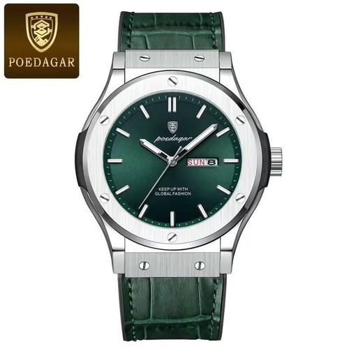 POEDAGAR Eclipse Noir Chronograph Matte Green Leather Tactical Timepiece