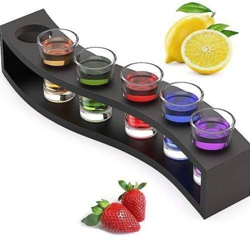 Generic 6 Tequila Shot Glasses + Bamboo Holder - image 2