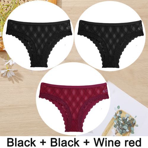 Fashion 3PCS/Set Women Panties Sexy Underwear Lace Panties Lingerie Female  Floral Lace Briefs Perspective Design Ladies Pantys(#Set 12)