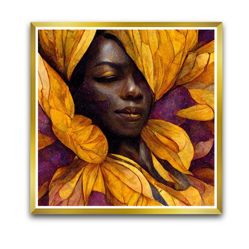 Wall Art Golden Flower Girl Digital Painting Wall Art Frame