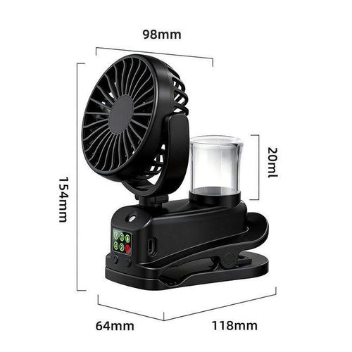 Generic Rechargeable Clip-On Misting Fan with 3 Speeds, Digital Display-Black - image 5