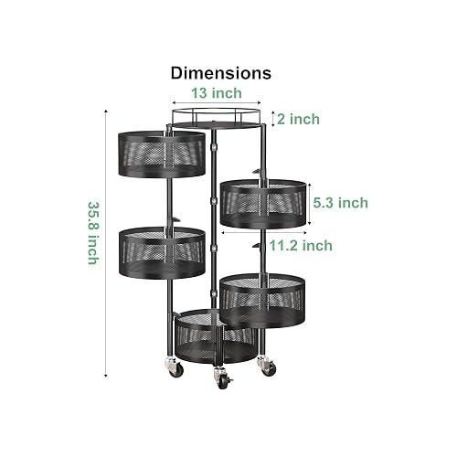 Generic  5-tier rotating kitchen storage basket trolley 360-degree rolling caster wheels - image 2