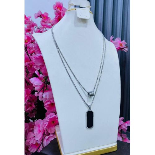 product_image_name-Fashion-Luxury Silver-Tone Double Layer Pendant Necklace – Black Bar Charm Statement Chain-1