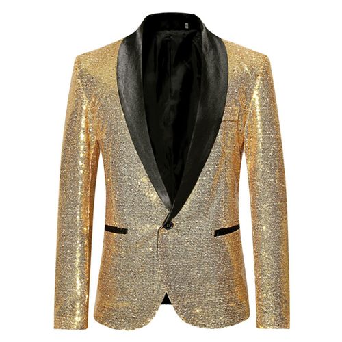 Fashion Gold Shiny Red Sequin Bling Glitter Blazer Jacket Men