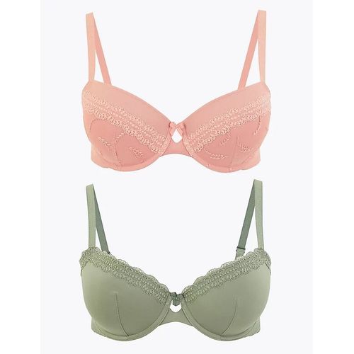 M&S 2pk Embroidered Padded Plunge Bras