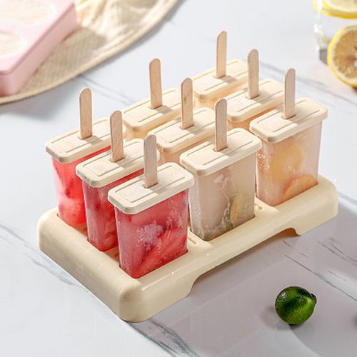 4 Cell Plastic Ice Cream Mold with Lids DIY Reusable Cuet Popsicle Molds  with Popsicle Stick Kitchen Gadgets and Accessories