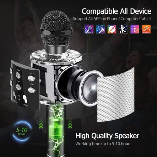 ShinePick Microfone Karaoke Bluetooth, 4 em 1 microfone sem fios karaokê  portátil com luzes LED para crianças, manta de jogo música, compatível com  Android/iOS PC, AUX ou Smartphone (ouro rosa)