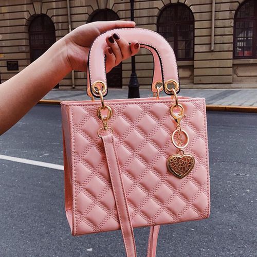 Fashion (21 CM Pink)Luxury Brand Tote Bag 2022 Fashion New High Quality  Patent Leather Women's Designer Handbag Lingge Chain Shoulder Messenger Bag  DON