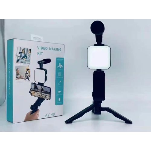 product_image_name-Generic-AY-49 Video Making Kit, Vlogging Kit with Bluetooth Remote, Microphone, Mini Tripod Stand, LED Light & Phone Holder Clip for Making Videos.-2
