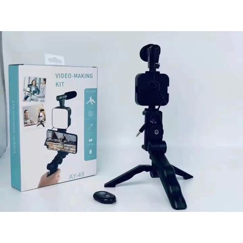 product_image_name-Generic-AY-49 Video Making Kit, Vlogging Kit with Bluetooth Remote, Microphone, Mini Tripod Stand, LED Light & Phone Holder Clip for Making Videos.-4