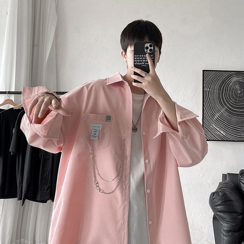 Fashion Pink LongSleeve Hybskr Oversized Short Sleeve Shirt For Men Streetwear Blouse Harajuku Chain Fashion Men s Shirts Korean Clothes Men s Clothing SMA Jumia Nigeria