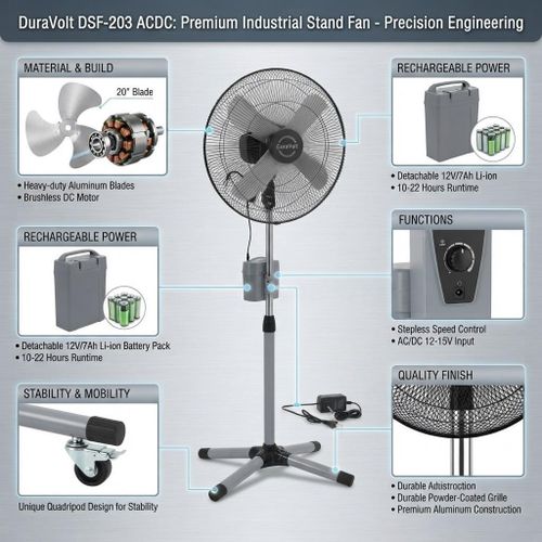 Dura Volts 20-Inch AC/DC Industrial standing Fan (Model: DSF-203 ACDC) - image 2