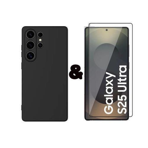 product_image_name-Generic-Samsung Galaxy S25 Ultra Silicone Back Case And Full Glue Glass- Black-1