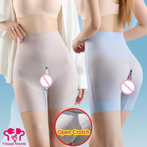 Generic Woman Open Crotch Pants Double Hidden Zippers Body Shaper High  Waist Leggings Outdoor Crotchless Shorts Transparent Lingerie
