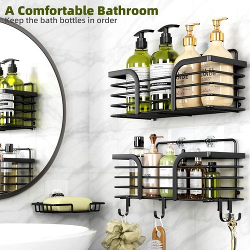 Generic No-drill bathroom shelf, shower organizer with soap dish  - Black - image 2