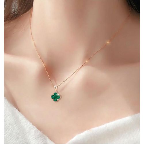 14K Gold Vermeil Malachite Set Shamrock Necklace - ShanOre Irish Jewlery