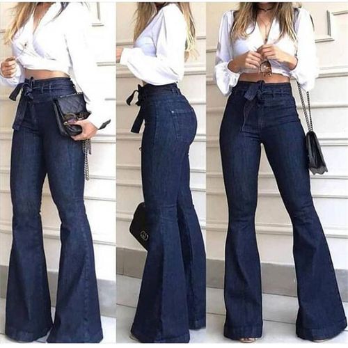 Fashion Women's Pants Sexy High Waist Micro Elastic Lace Up Bell