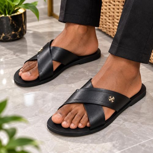 Fashion Men's Cross Palm Slippers-black