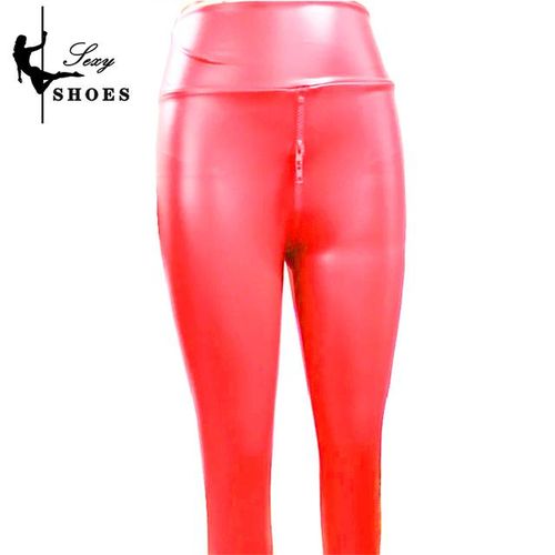 Womens Leggings 4XL Sexy Black Red Matte Leather Open Crotch Pants