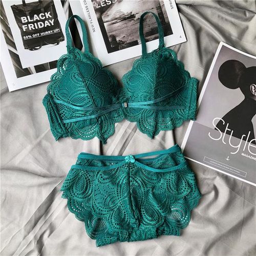 Buy Women's Thin Cup French Triangle Bra Set Ladies Bra Panty Set Girl Sexy  Wire Free Lace Bralette at