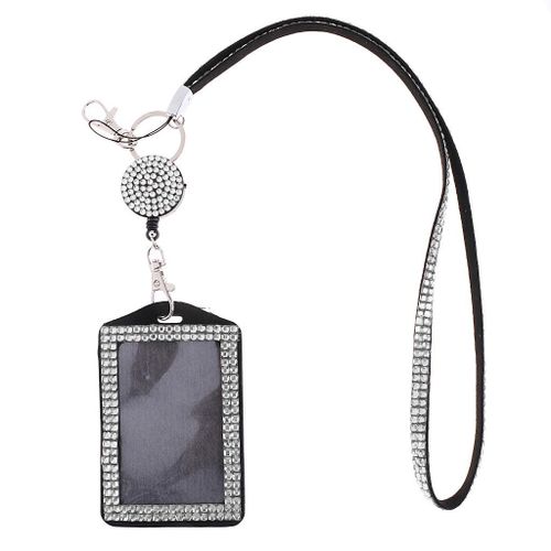 Generic 2PCS Rhinestone Lanyard With Retractable Reel Vertical ID Card Badge