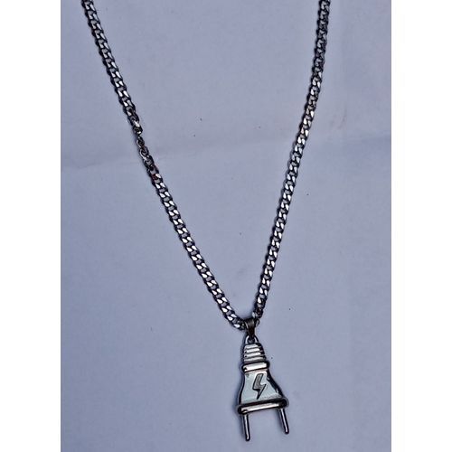 product_image_name-Fashion-Cuban Link Chain With Plug Pendant Silver-1