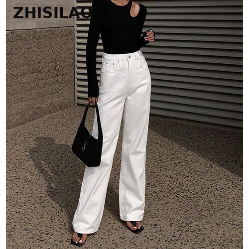 Fashion Zhisilao White Wide Leg Jeans Women Boyfriend Retro Loose High  Waist Explosive