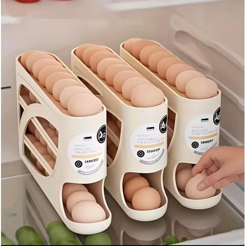 Generic 1pc Stackable Refrigerator Egg Holder, Automatic Sliding Design, Space-Saving Large Capacity Storage,Holds 30 Eggs