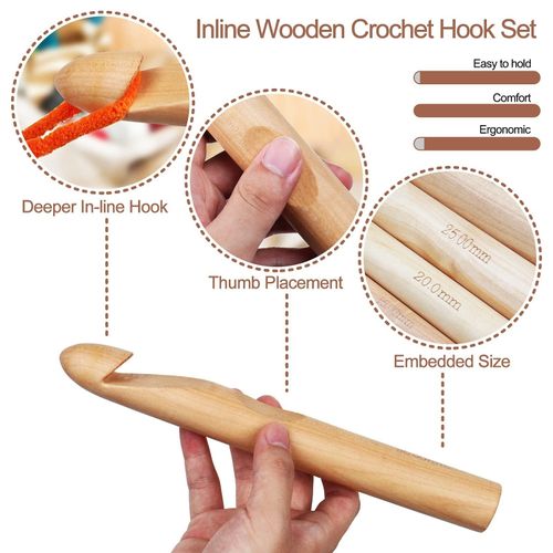 Single Head Wooden Crochet Hooks 25mm 20mm 15mm Crochet Hook For Sweaters  Hats Scarves Gloves