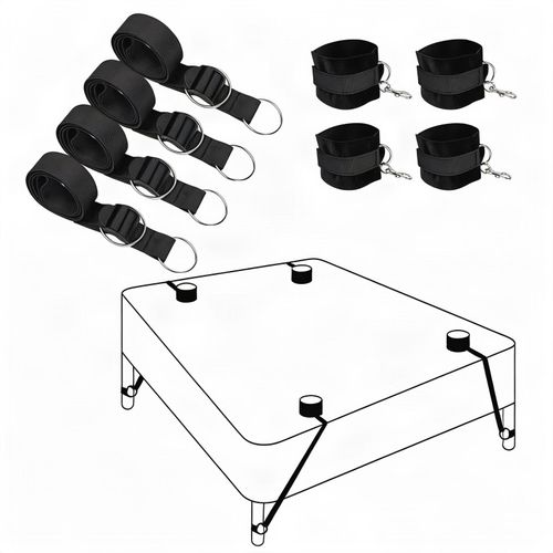 Generic Adjustable Under-Bed Bondage Restraint Kit – Complete BDSM Bed Restraint System with Wrist & Ankle Cuffs, Spreader Bars, Blindfold & Tickler Accessories - image 4