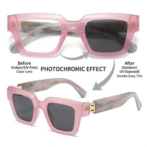 ONIBENZ PREMIUM Solid Marble Photochromic Anti-Blue Ray Computer Reading Glasses – Oversized Pink Frame