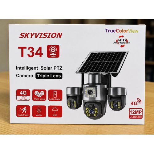 Generic V380 Triple Lens PTZ Solar Camera with Night Vision, Auto Tracking, Solar Light, WiFi CCTV Security Camera